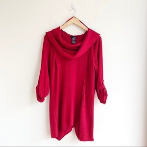 Ali Miles Candy Apple Red Cowl Neck Tunic